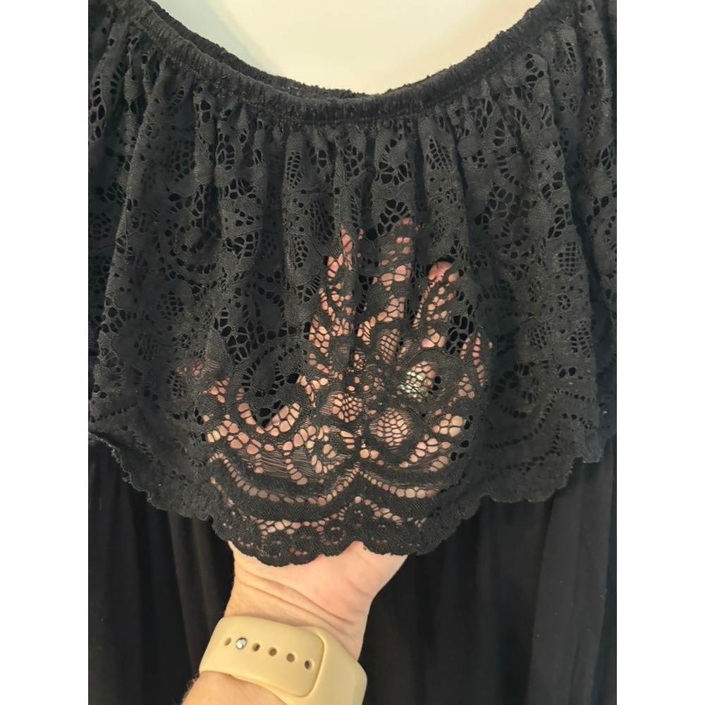 Torrid Super Soft Black Lace Off-Shoulder Ruffle Top - Plus Sz 2 Whimsigoth Boho - Picture 5 of 16